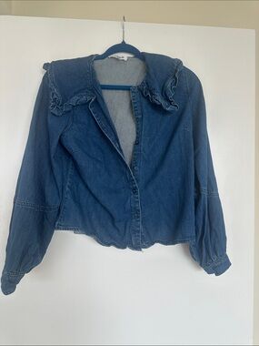 Edited Blue Denim Ruffle Collar Jacket